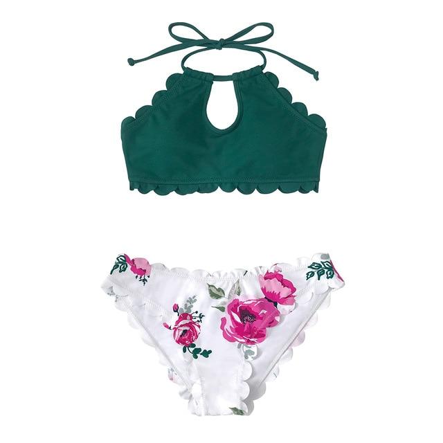 Floral High Neck Halter Bikini Set