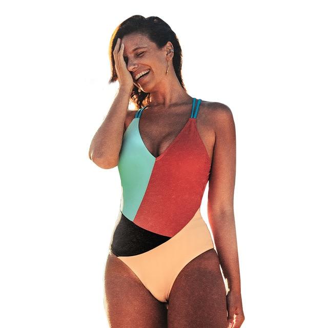 Colorblocked V-Neck Strappy One-Piece