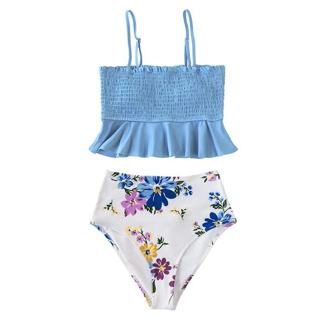 Smocked Tank High-Waisted Bikini Set