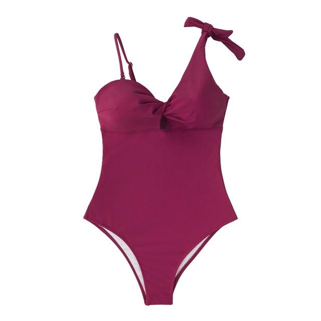 Sexy Wine Red Twist One Piece Swimsuit