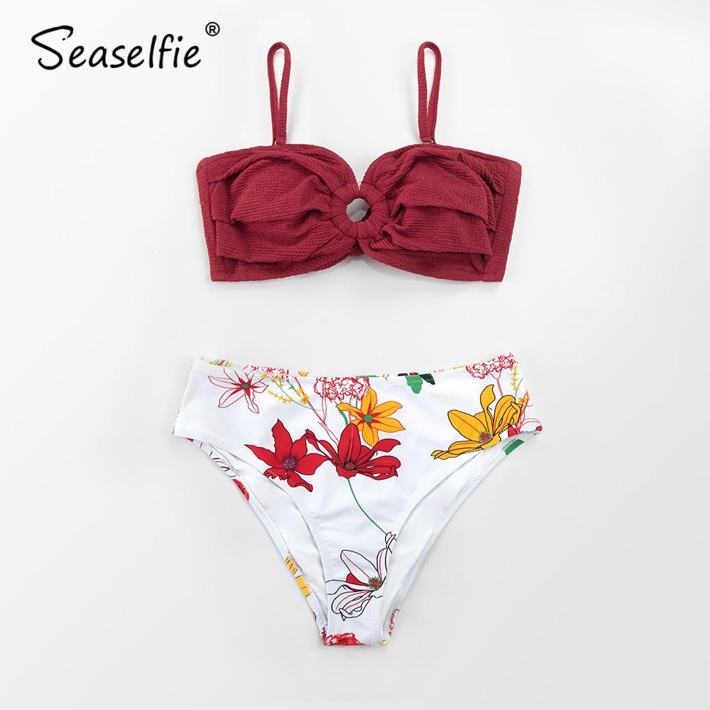 Red Floral O-Ring Bikini Set