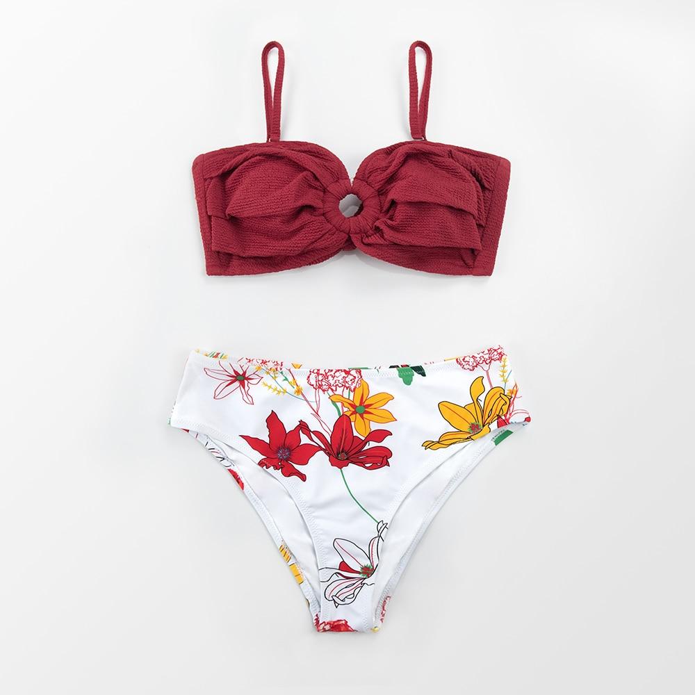 Red Floral O-Ring Bikini Set