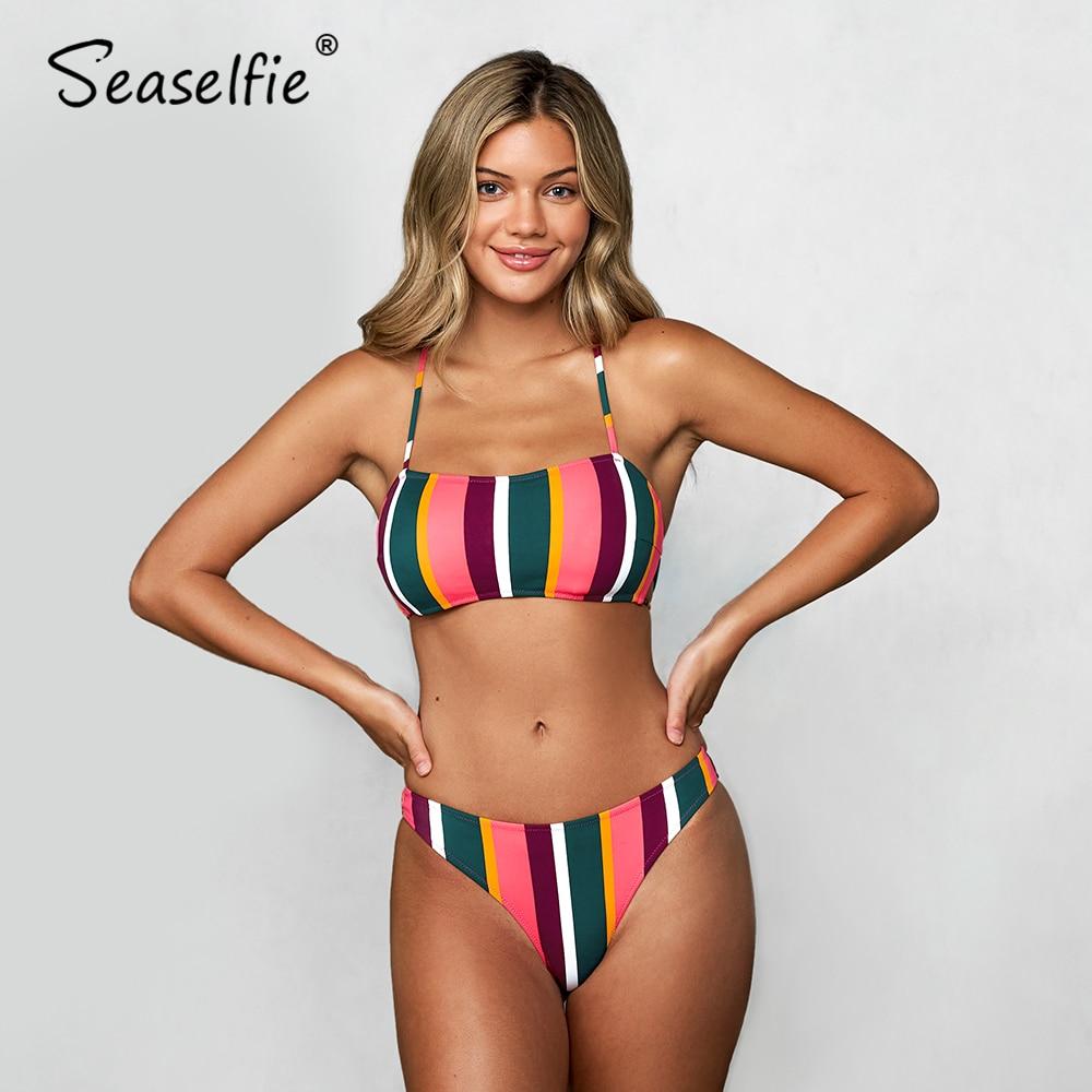 Rainbow Strappy Lace Up Bikini Set