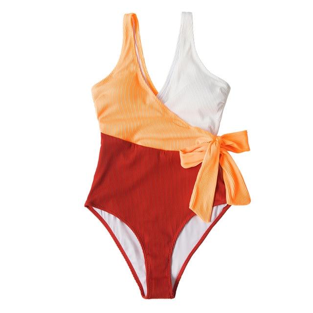 V-neck Colorblock Plunging One Piece