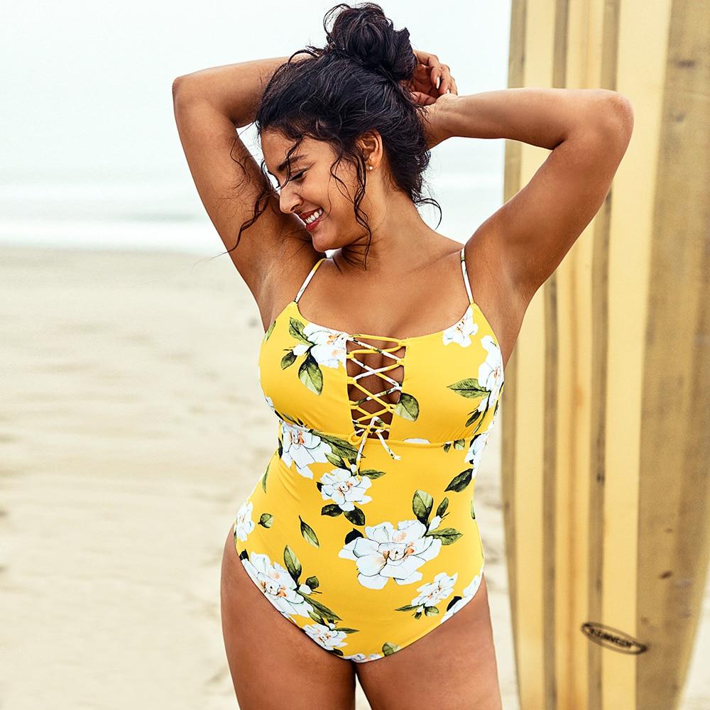 Yellow Floral Lace Up One Piece